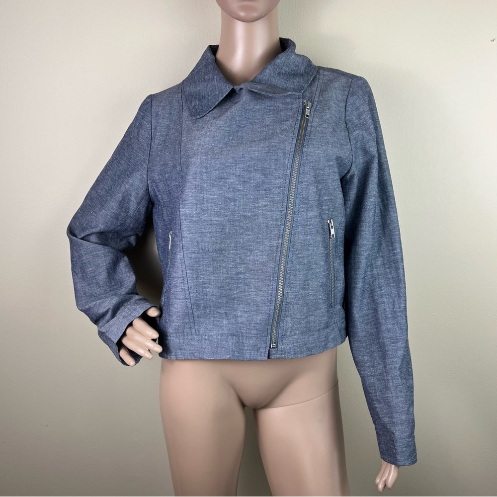 JILL JILL STUART BLUE BIKER JACKET - Picture 4 of 6